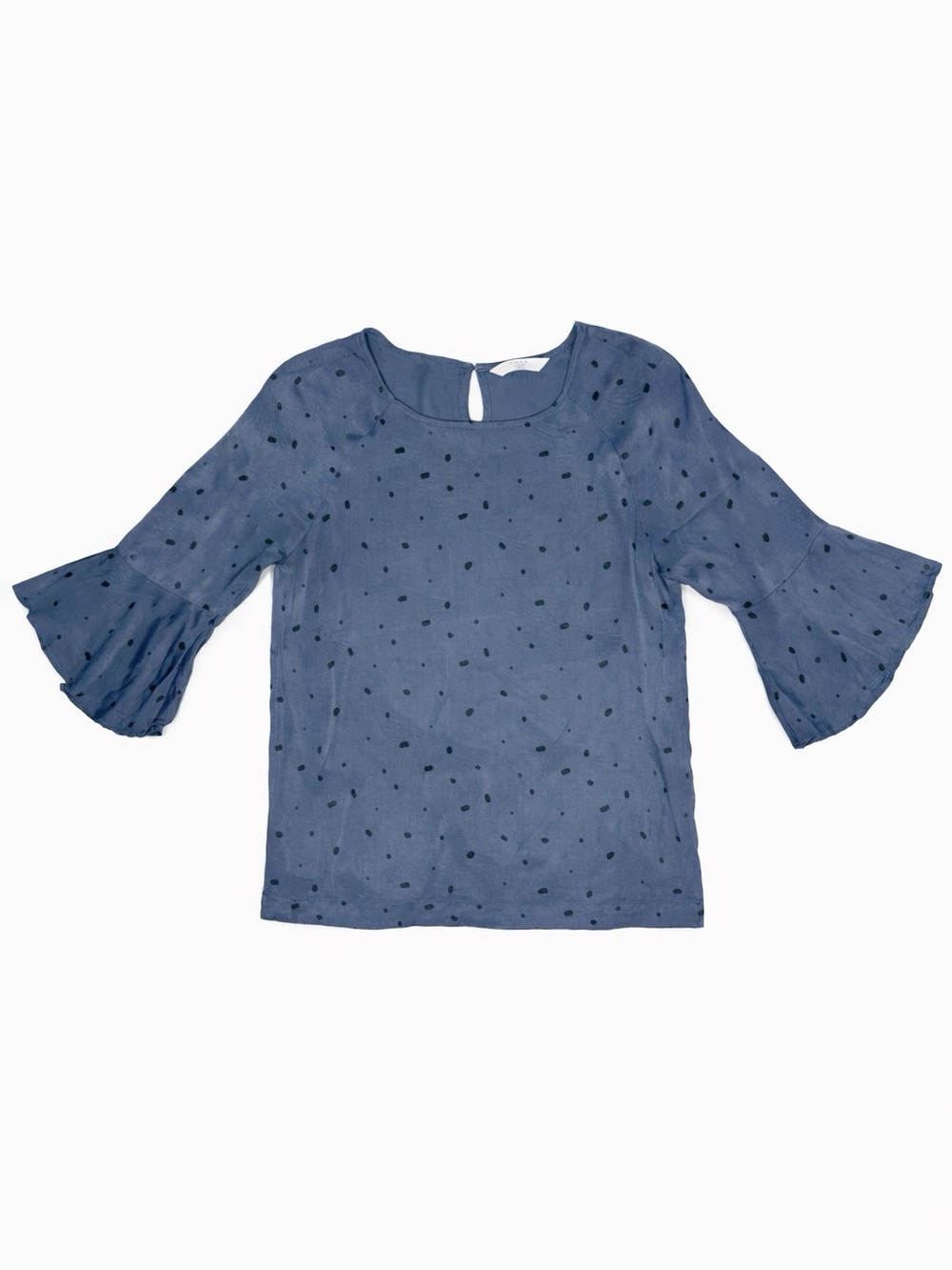 YaYa Blue Polka Dots Cranes Bell Sleeves Blouse Size 38 Size Medium